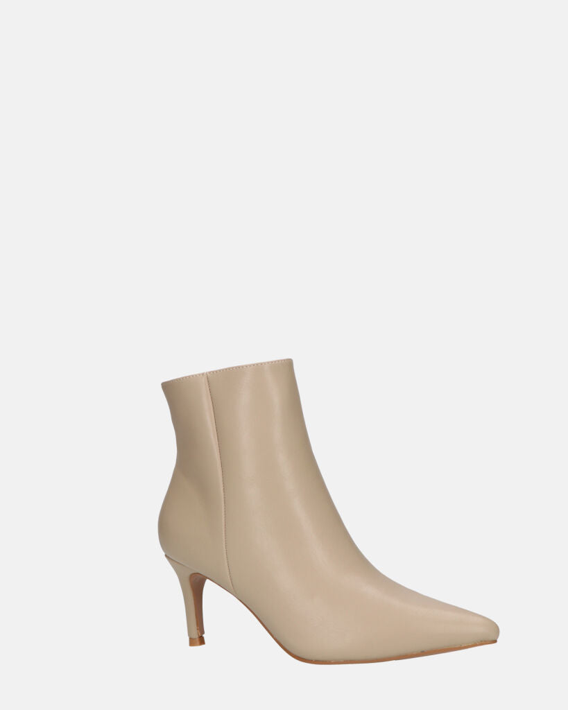 MYZA - stivaletti beige con tacco a spillo con zip laterale