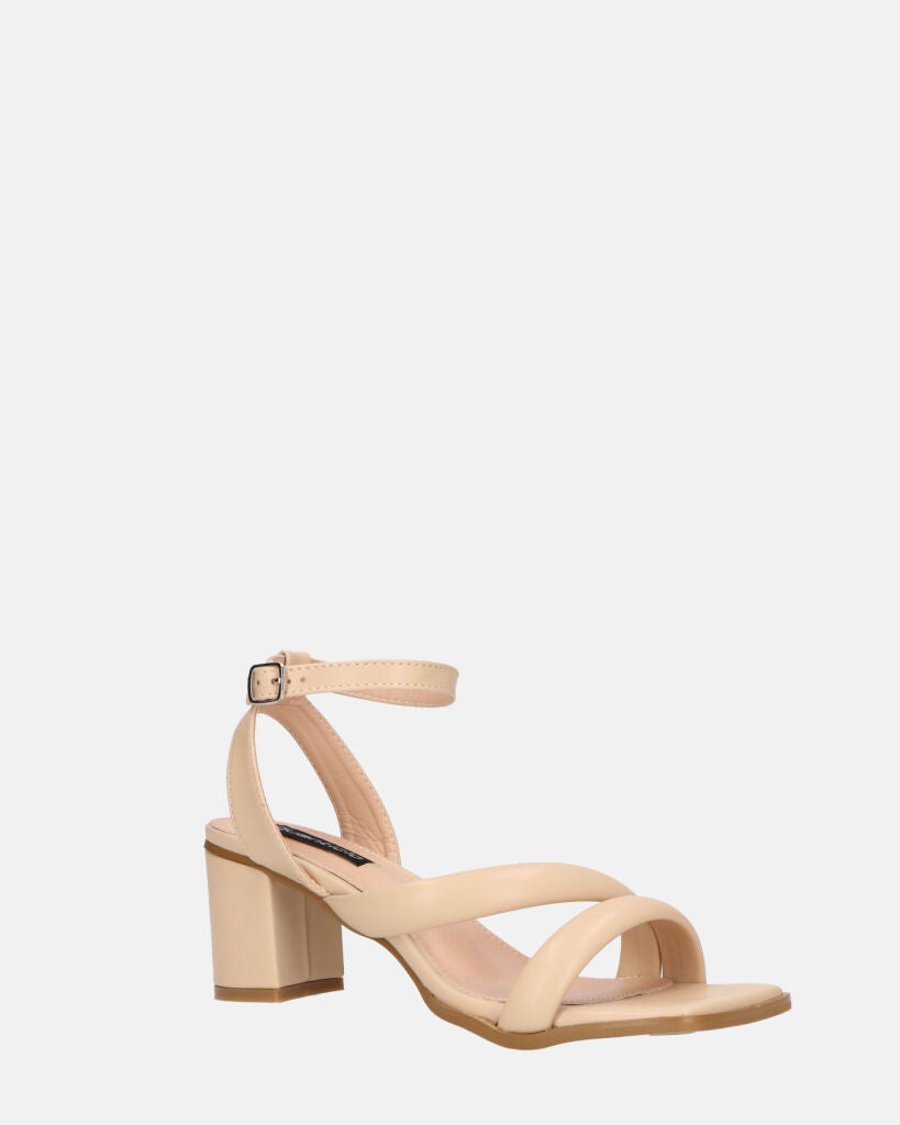 HIROE - sandali beige con tacco in ecopelle con cinturino