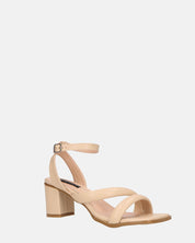 HIROE - sandali beige con tacco in ecopelle con cinturino