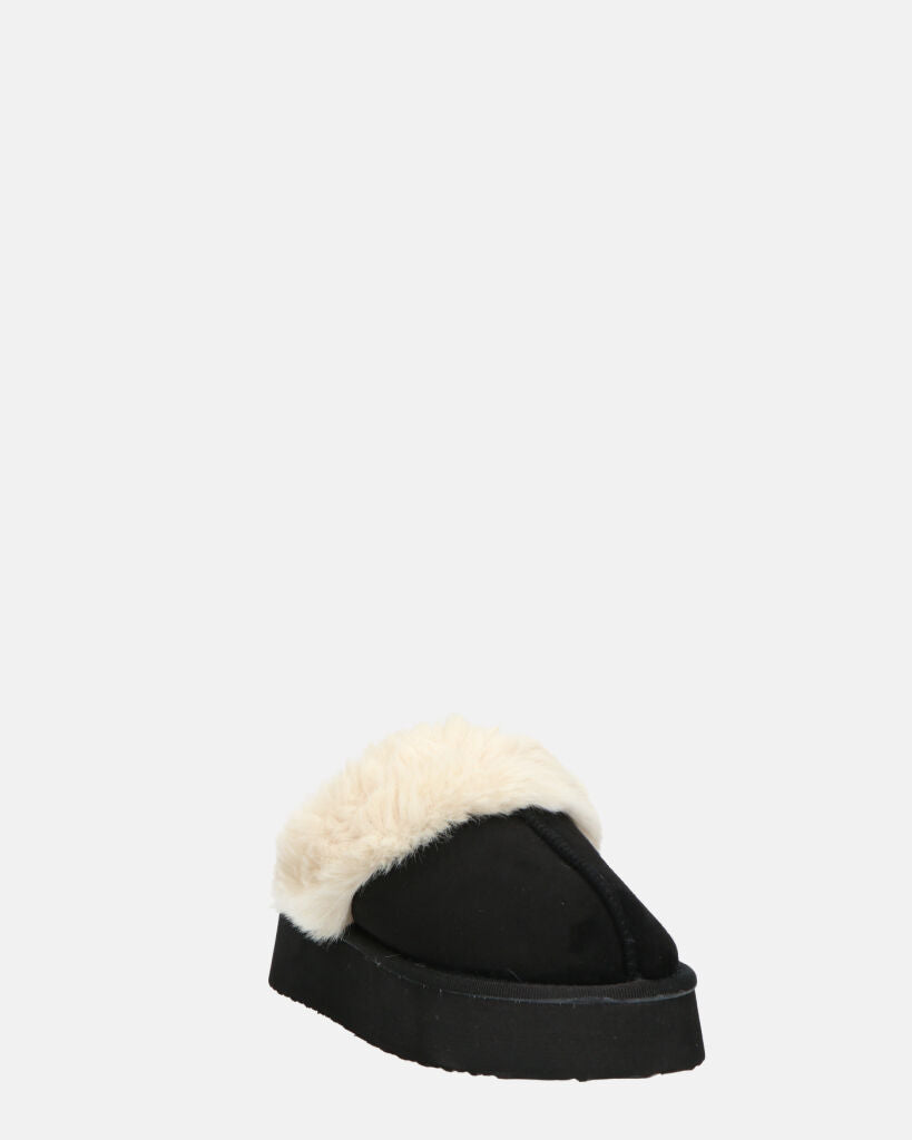 NEVE - ciabatte con pelliccia beige e platform nero