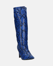 CAROLINE - stivale alto con tacco in blu pitonato