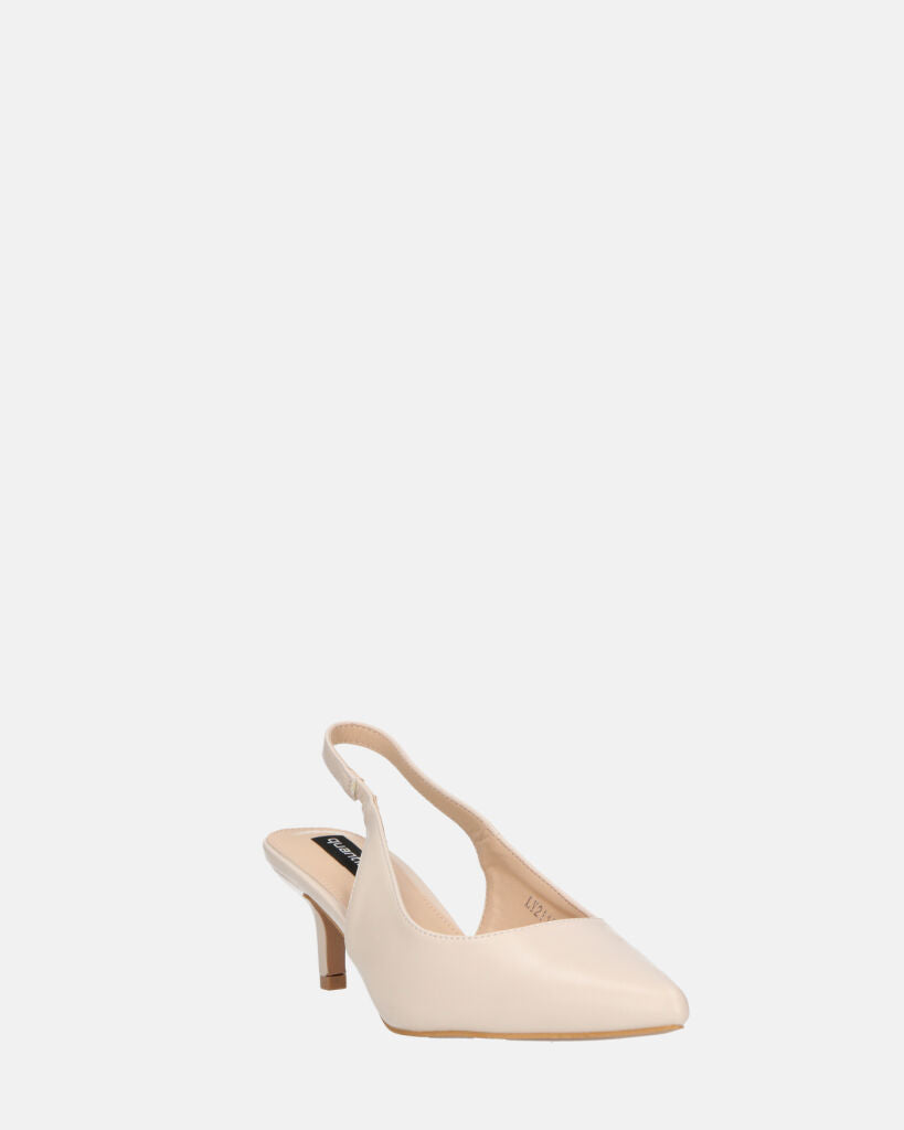 BEVERLIE - decollete con tacco in ecopelle beige