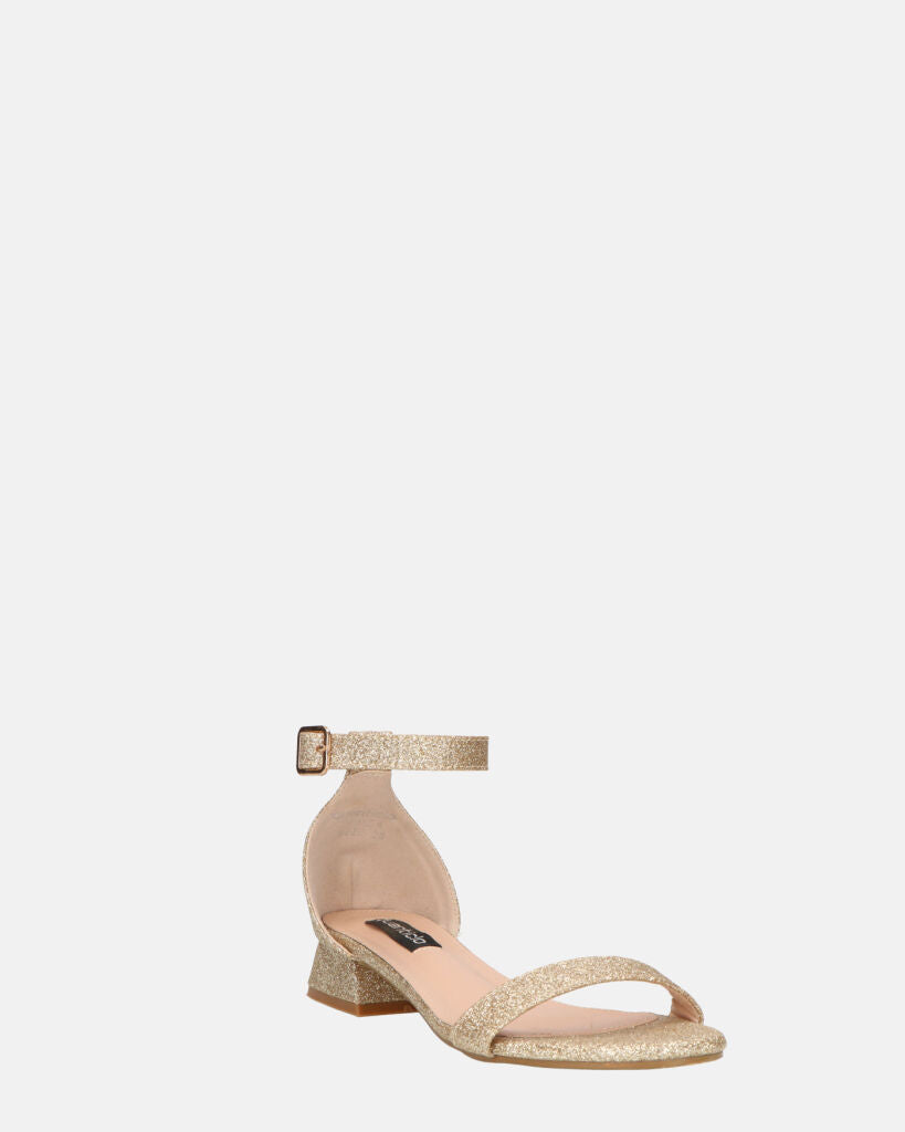WANDA - sandali con tacco basso in glitter oro