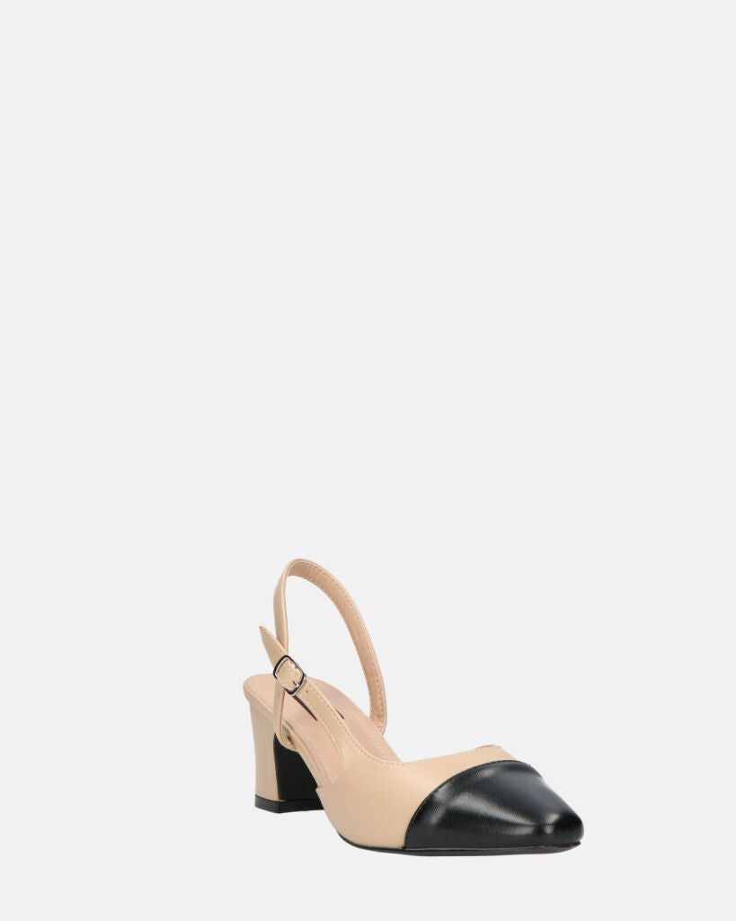 AURI - décolleté beige con tacco basso e punta nera