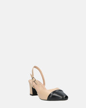AURI - décolleté beige con tacco basso e punta nera