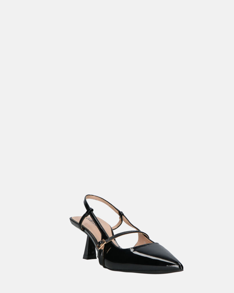 FARAI - sandali in glassy nero con tacco e cinturino