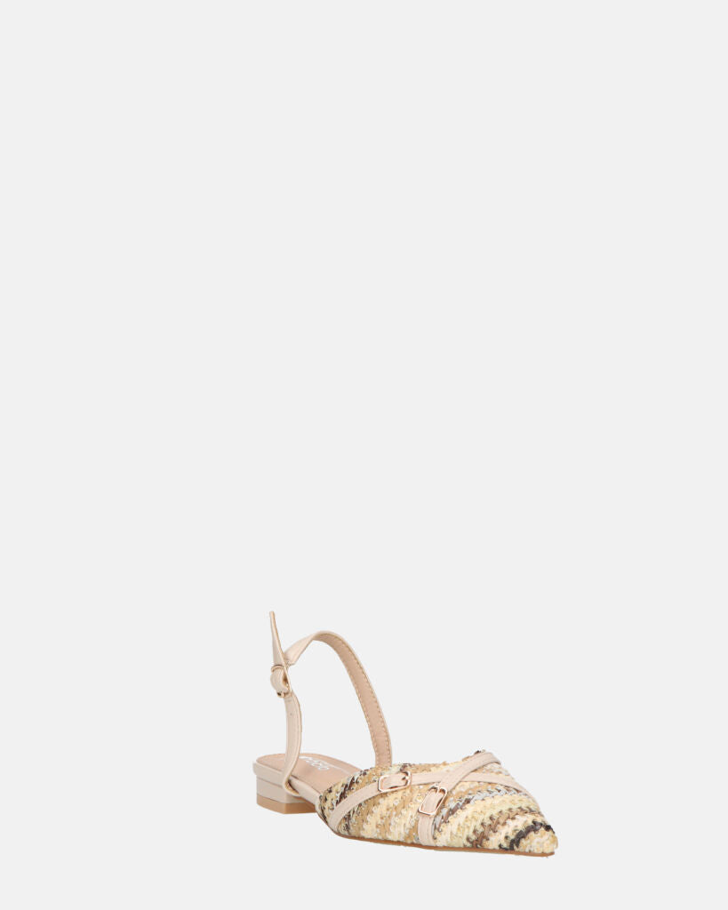 INEZ - sandali beige con dettagli di paglia intrecciata e fibbie