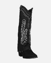 FRANCYS - stivali camperos alti in tessuto denim nero con ricami