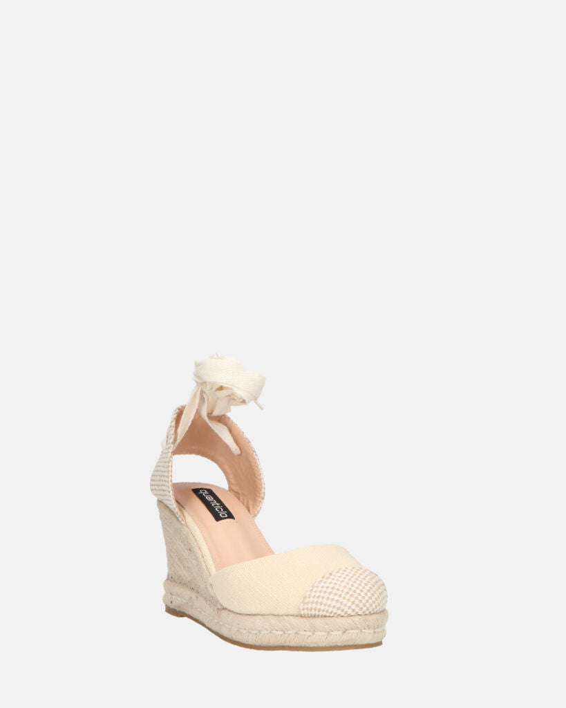 ALMA - compensées compensées en paille avec lacets en tissu beige