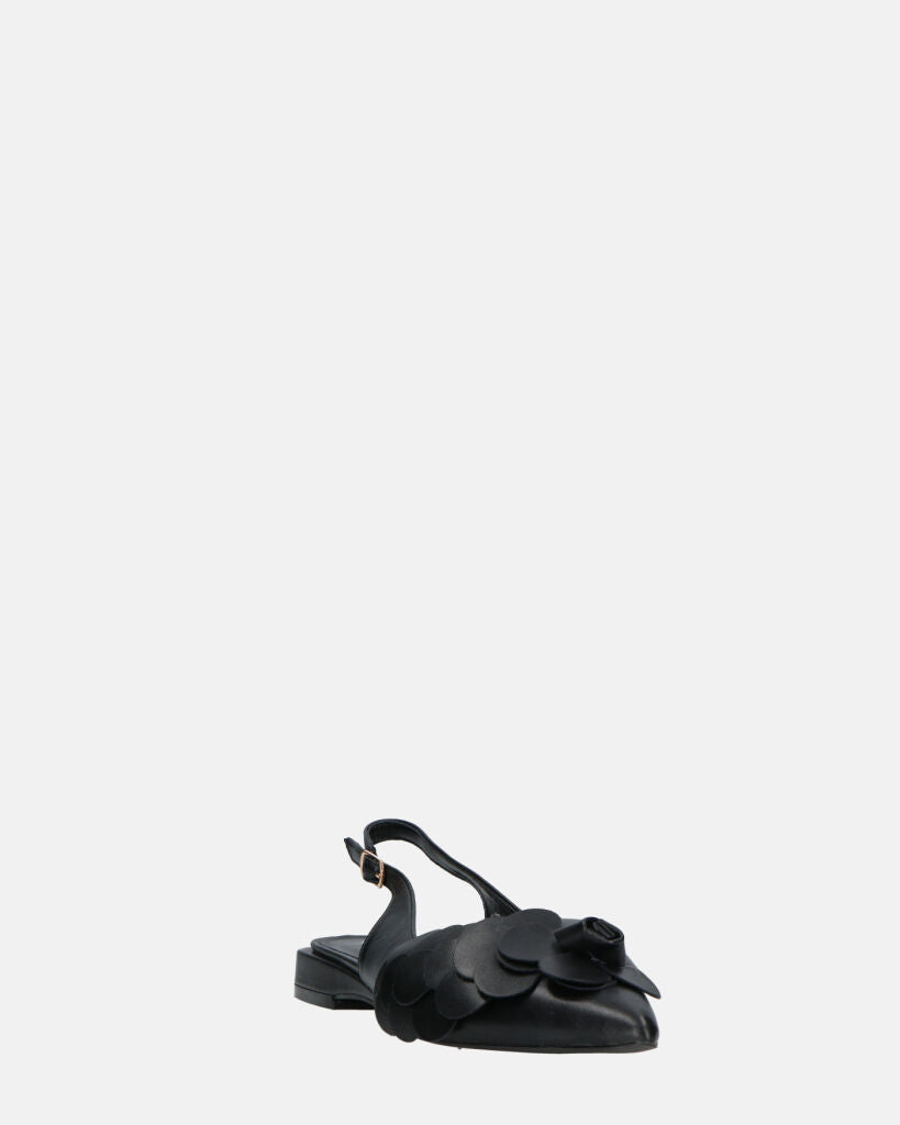 JODENE -  scarpe nero con cinturino posteriore e decorazione floreale