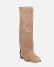 QUERIDA - stivali in camoscio beige con risvolto e cerniera interna