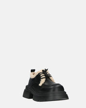 ASHLEY - scarpe basse mocassini platform nere con inserto in pelliccia