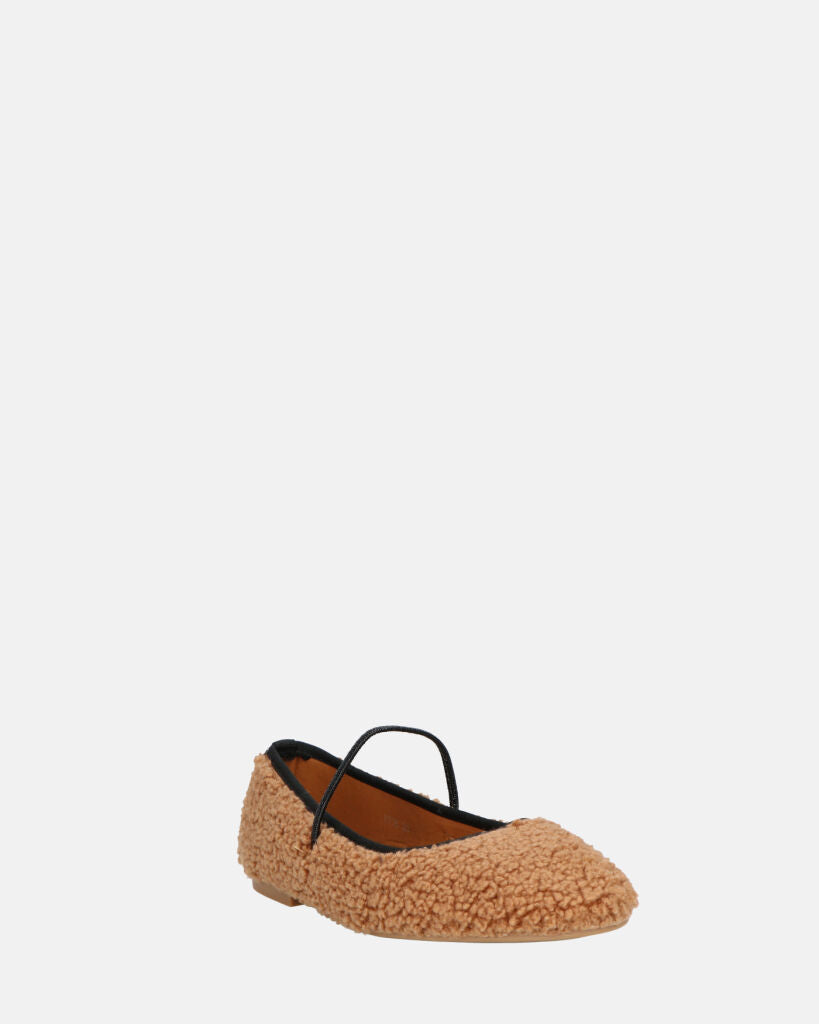 ALISSA - ballerine marrone effetto peluche con suola beige