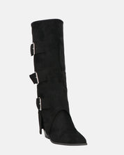 RAHEL - scarpe in camoscio nero con cinture e cerniera laterale