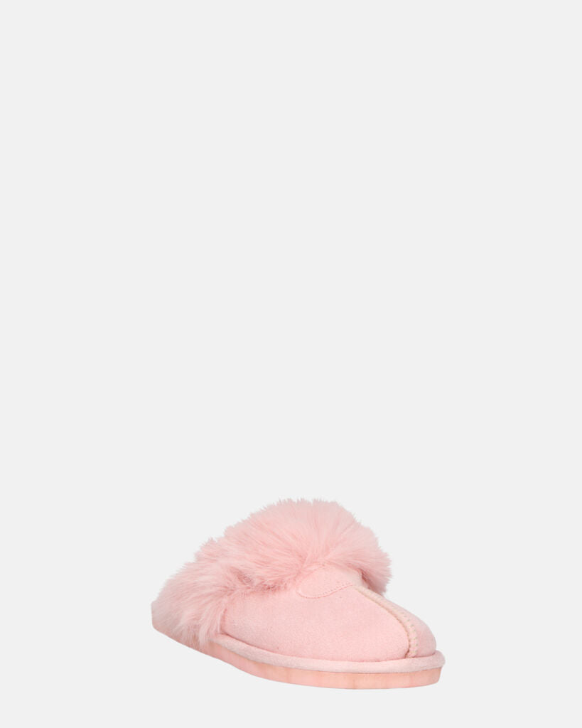 MIDORI - pantofole rose con pelliccia e camoscio