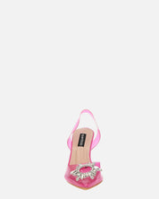 KENAN - scarpe in perspex fucsia con decorazione di gemme in punta