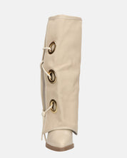 GEENA - stivali beige con risvolto in tessuto con asole in metallo