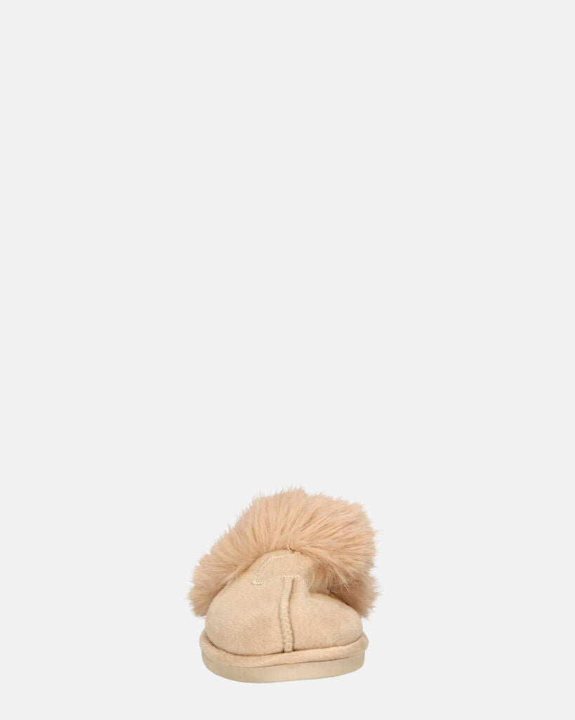 MIDORI - pantofole beige con pelliccia e camoscio