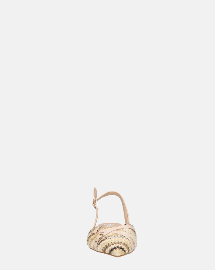 INEZ - sandali beige con dettagli di paglia intrecciata e fibbie