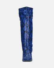 CAROLINE - stivale alto con tacco in blu pitonato
