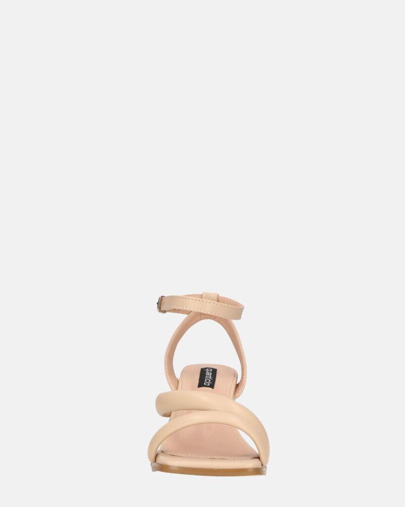 HIROE - sandali beige con tacco in ecopelle con cinturino