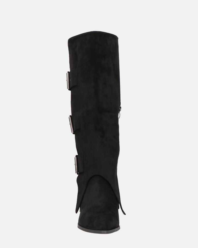 RAHEL - scarpe in camoscio nero con cinture e cerniera laterale