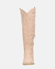 TETYANA - stivali alti beige in camoscio con cerniera laterale