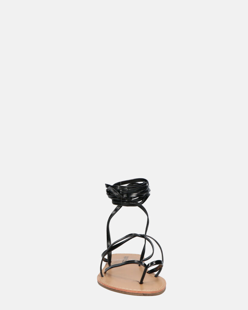 CRESSIDA - sandali bassi beige con cordini nero