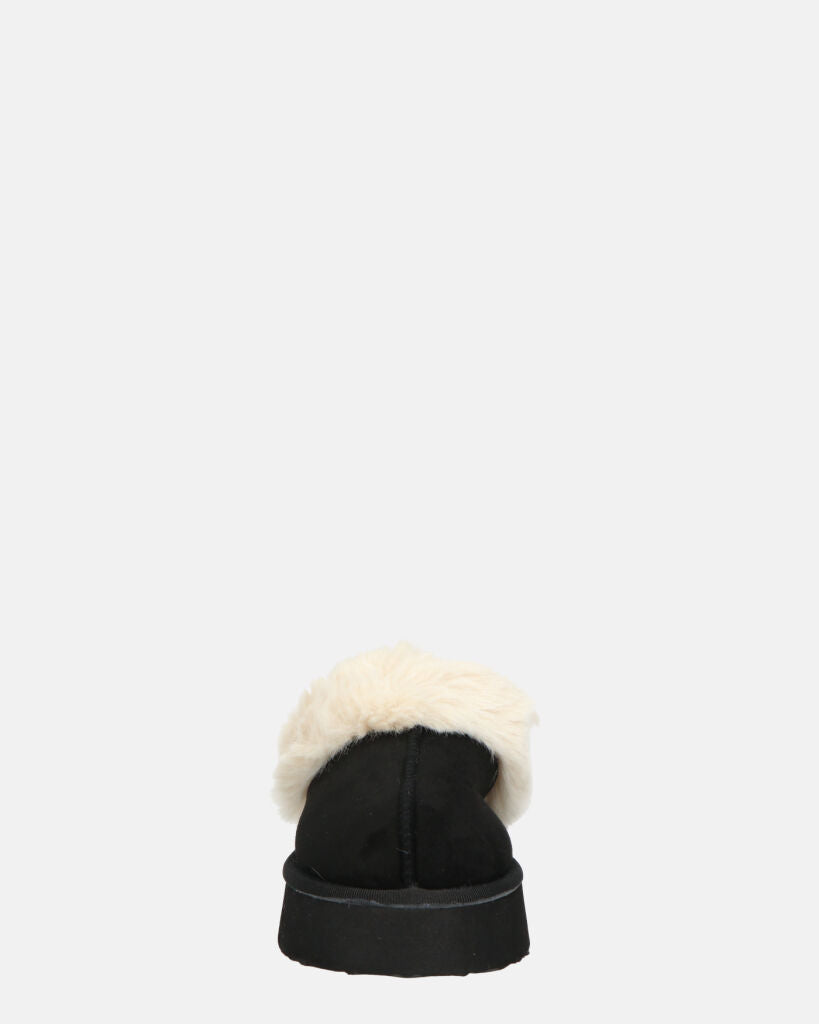 NEVE - ciabatte con pelliccia beige e platform nero