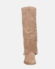 QUERIDA - stivali in camoscio beige con risvolto e cerniera interna