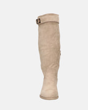 LILITH - stivali alti in camoscio beige con zip laterale con zeppa interna
