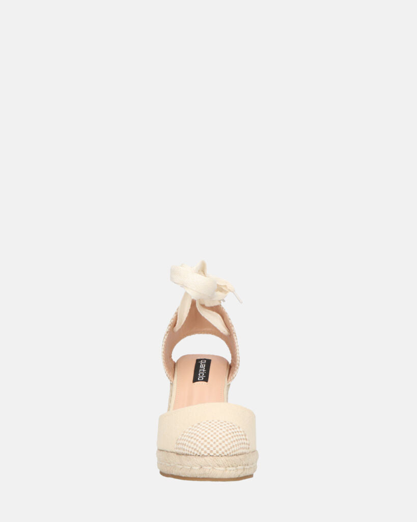 ALMA - compensées compensées en paille avec lacets en tissu beige