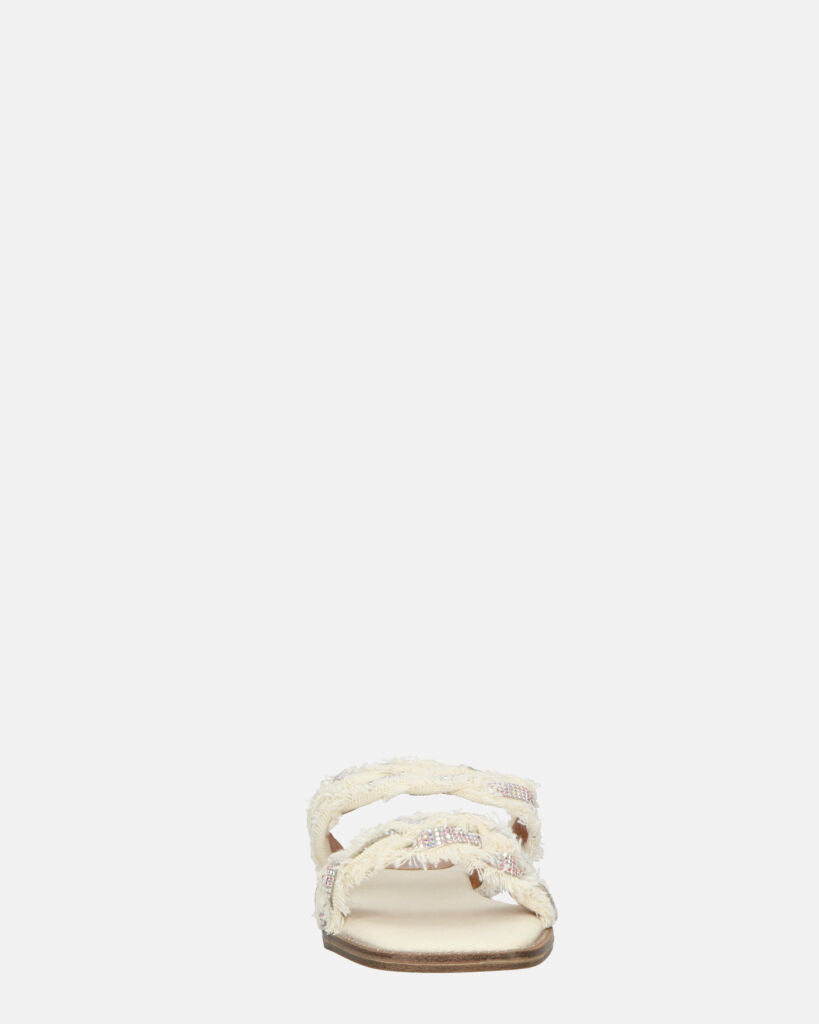 KALI - sandali in tessuto beige chiaro con gemme