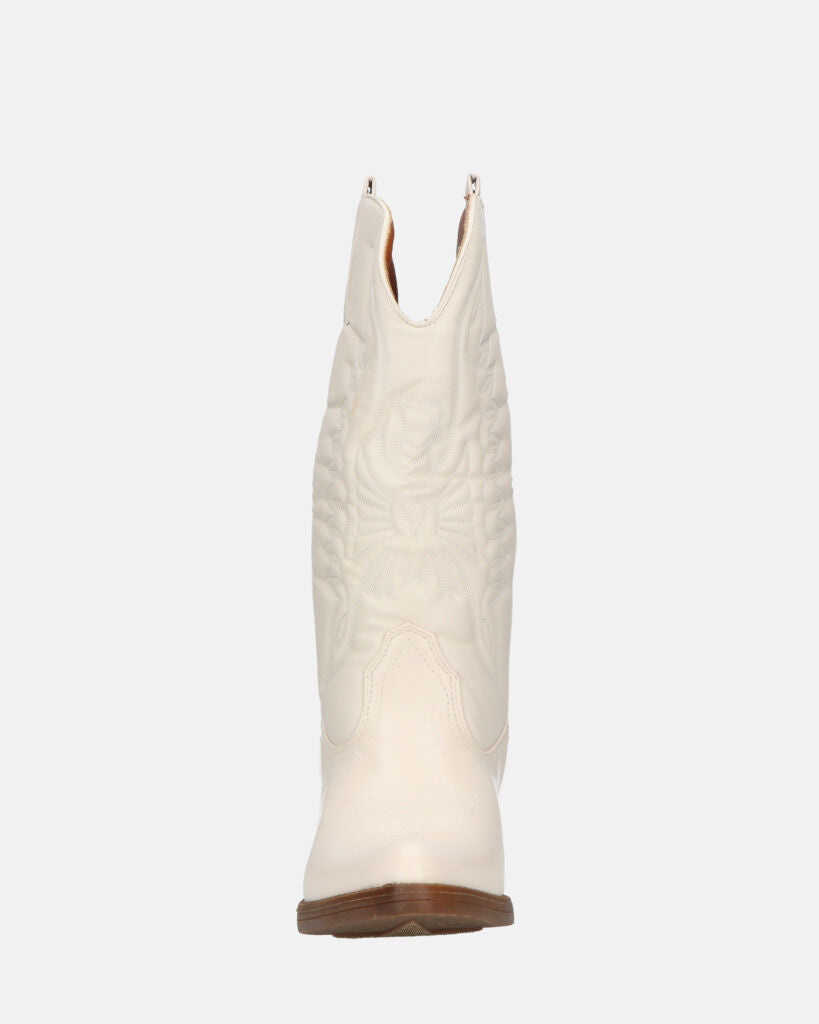 NILLA - stivali camperos beige con ricami