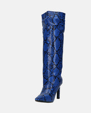 CAROLINE - stivale alto con tacco in blu pitonato