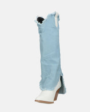 LEYRE - stivale in ecopelle bianca con risvolto lungo in denim