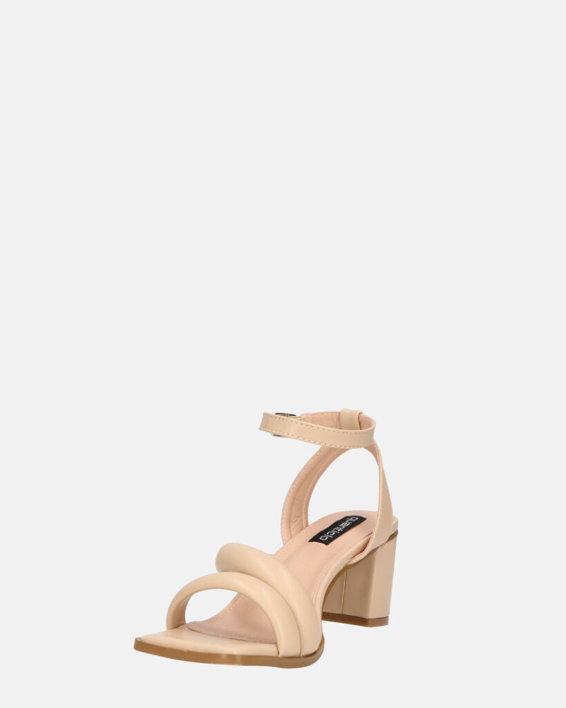 HIROE - sandali beige con tacco in ecopelle con cinturino
