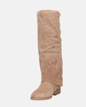 QUERIDA - stivali in camoscio beige con risvolto e cerniera interna