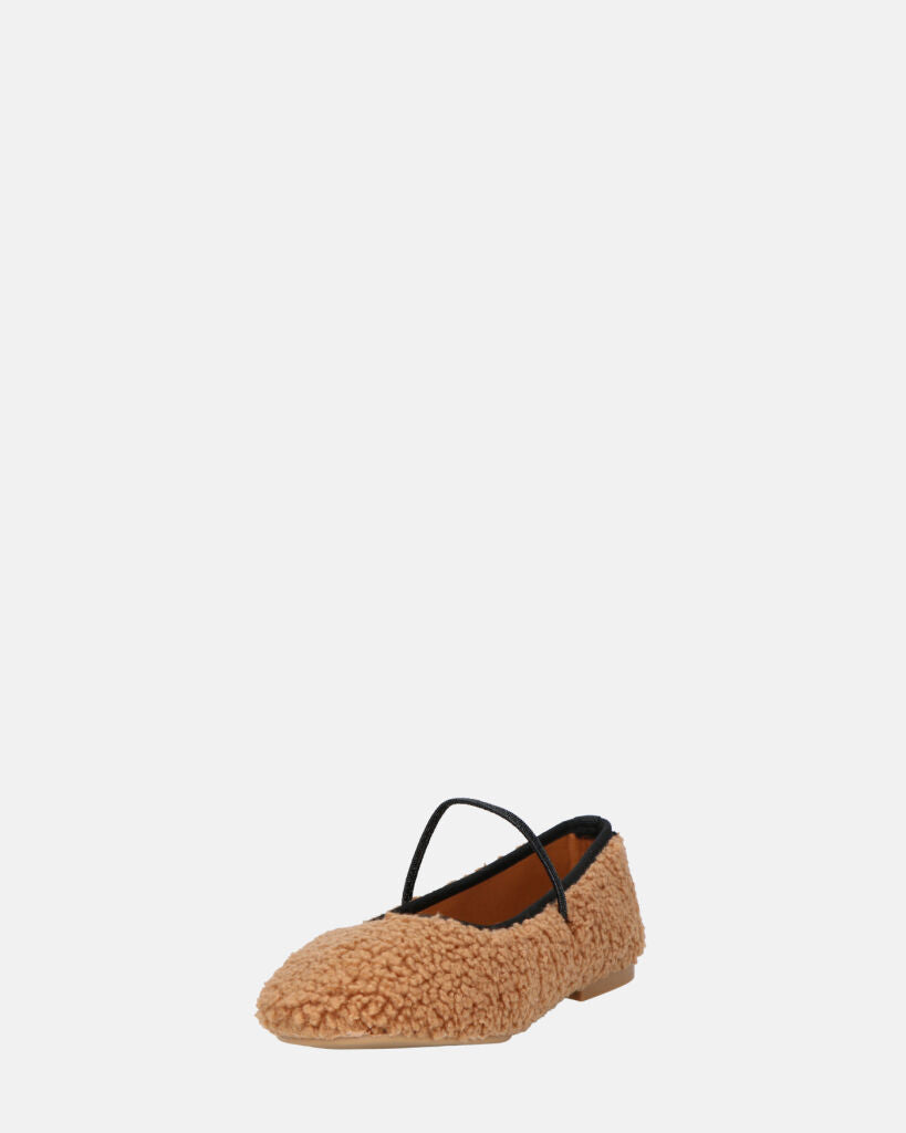 ALISSA - ballerine marrone effetto peluche con suola beige