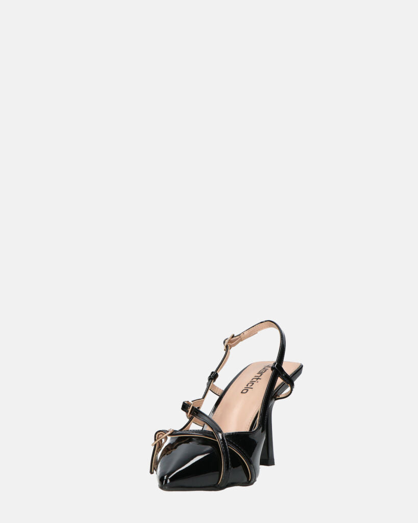 NAIRA - decolette in glassy nero con cinturini