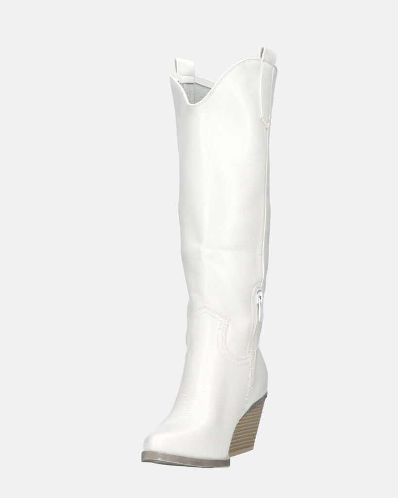 LIANA - camperos con tacco in ecopelle bianco