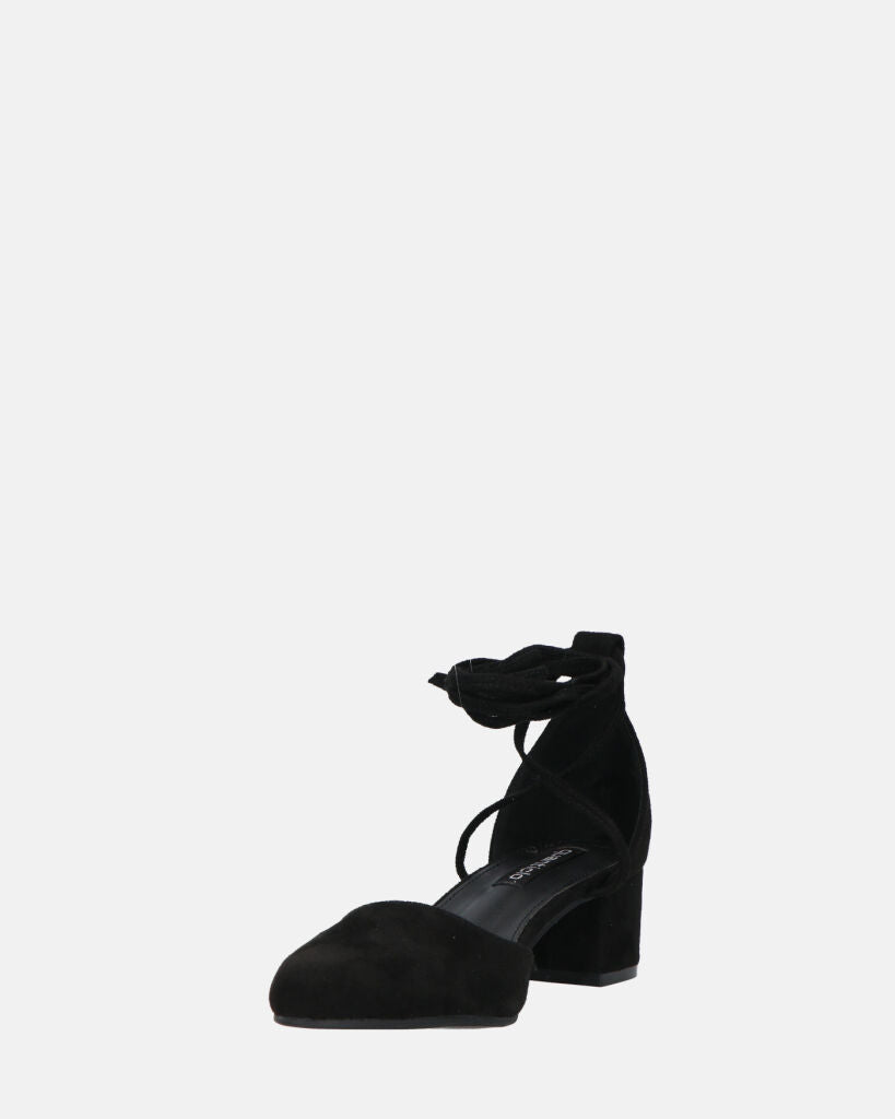 LYDIE - decolette in camoscio nero con lacci