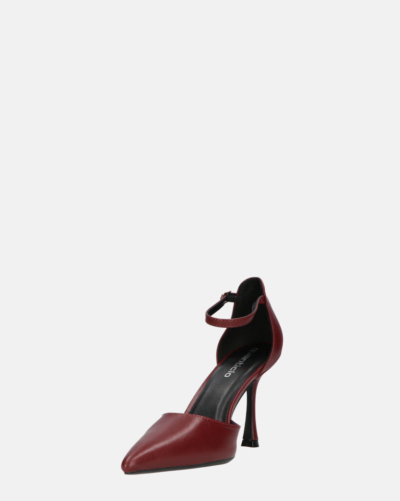 MEENA - decolette bordeaux con cinturino e soletta nera