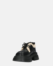 ASHLEY - scarpe basse mocassini platform nere con inserto in pelliccia