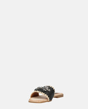 ROZENN - ciabattine beige con fascia nera ricamata e gemme
