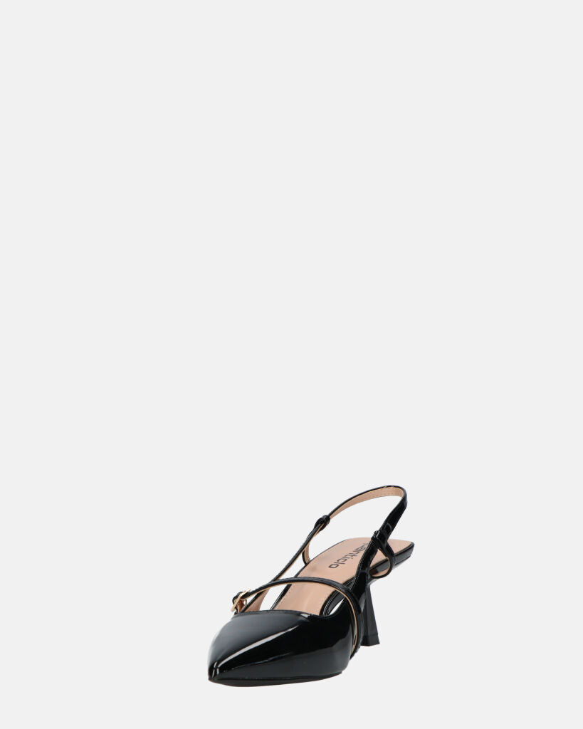 FARAI - sandali in glassy nero con tacco e cinturino