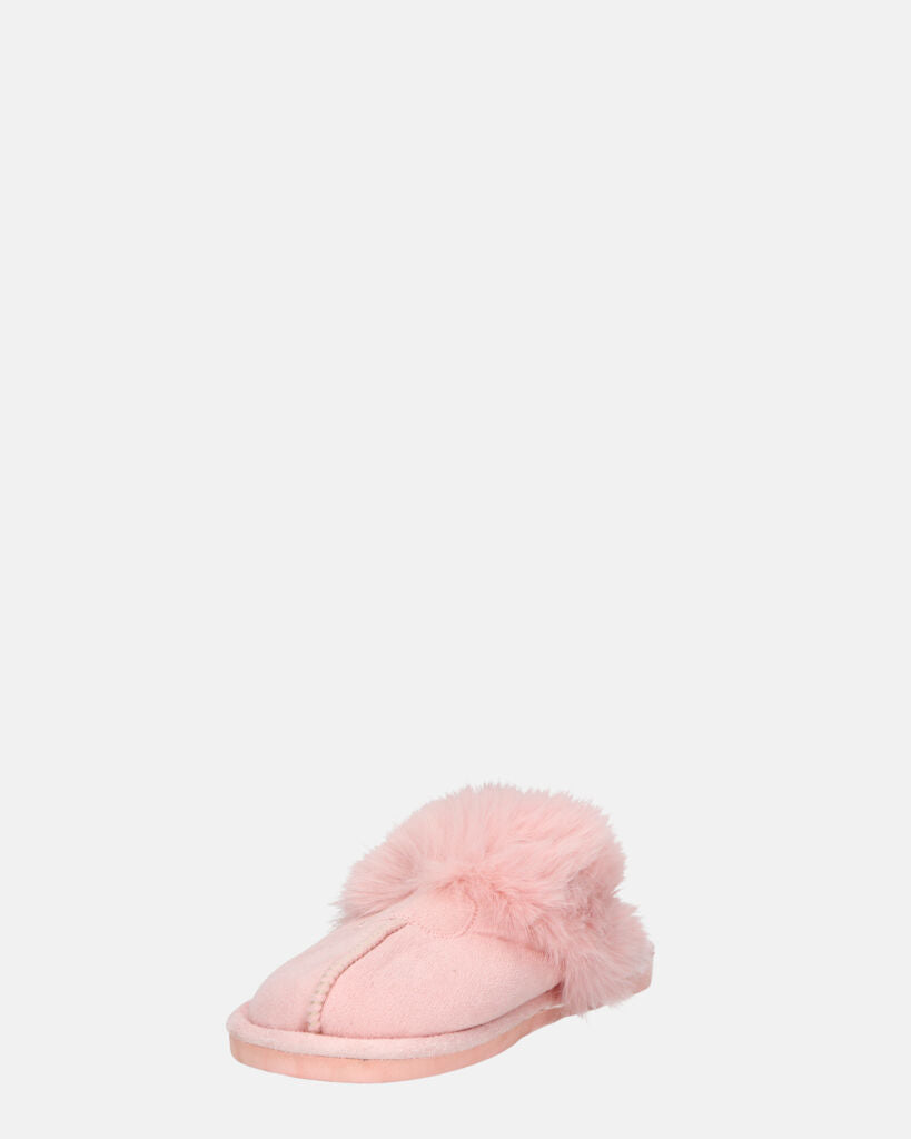 MIDORI - pantofole rose con pelliccia e camoscio