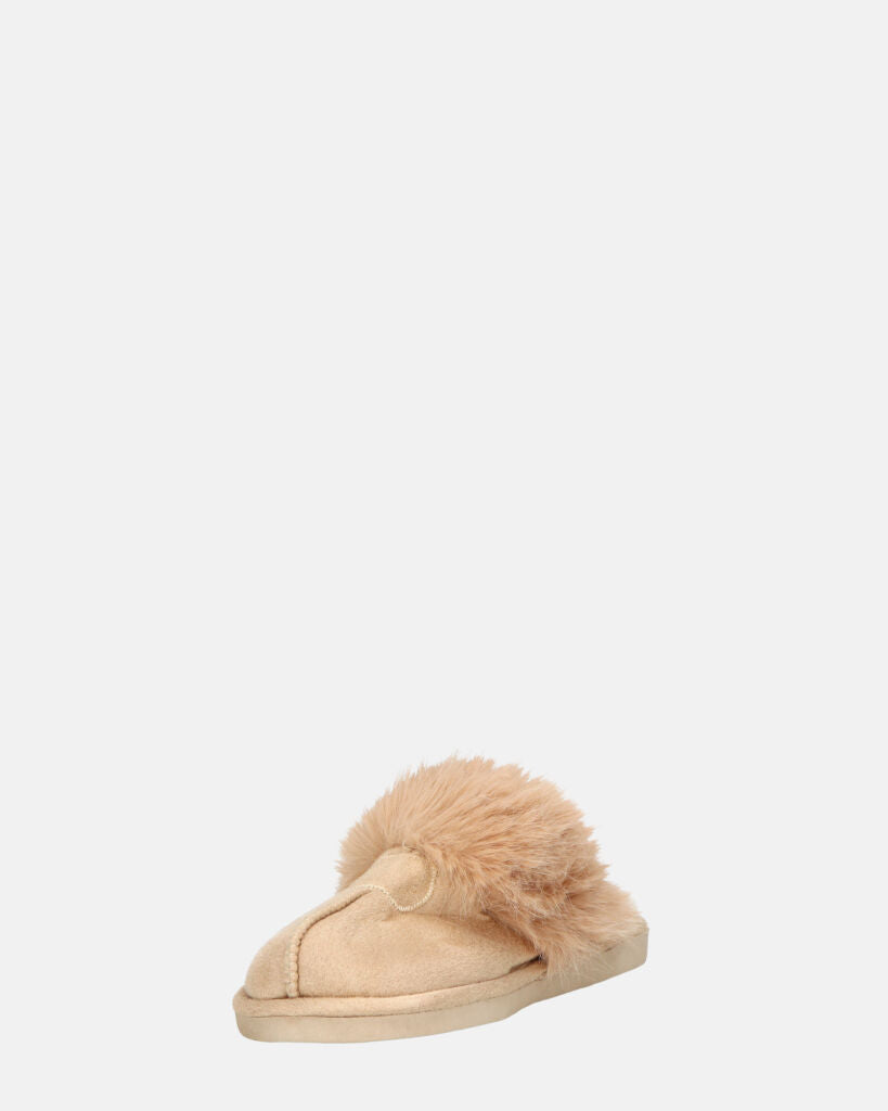 MIDORI - pantofole beige con pelliccia e camoscio