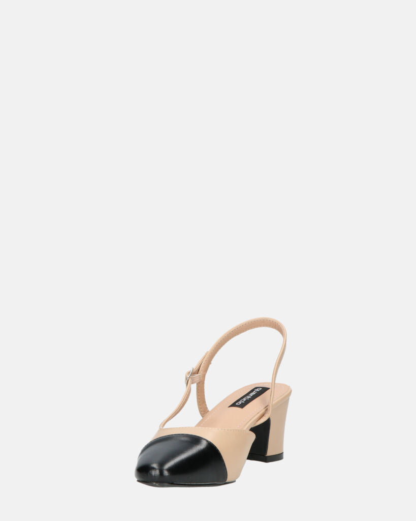 AURI - décolleté beige con tacco basso e punta nera