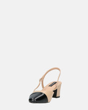 AURI - décolleté beige con tacco basso e punta nera